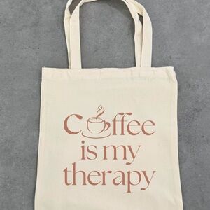 Cream Tote Bag with 'Coffee is my therapy' Print